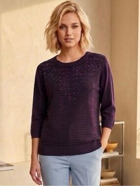 🔴 Elegantly Embellished Eggplant Knit Top- One Size